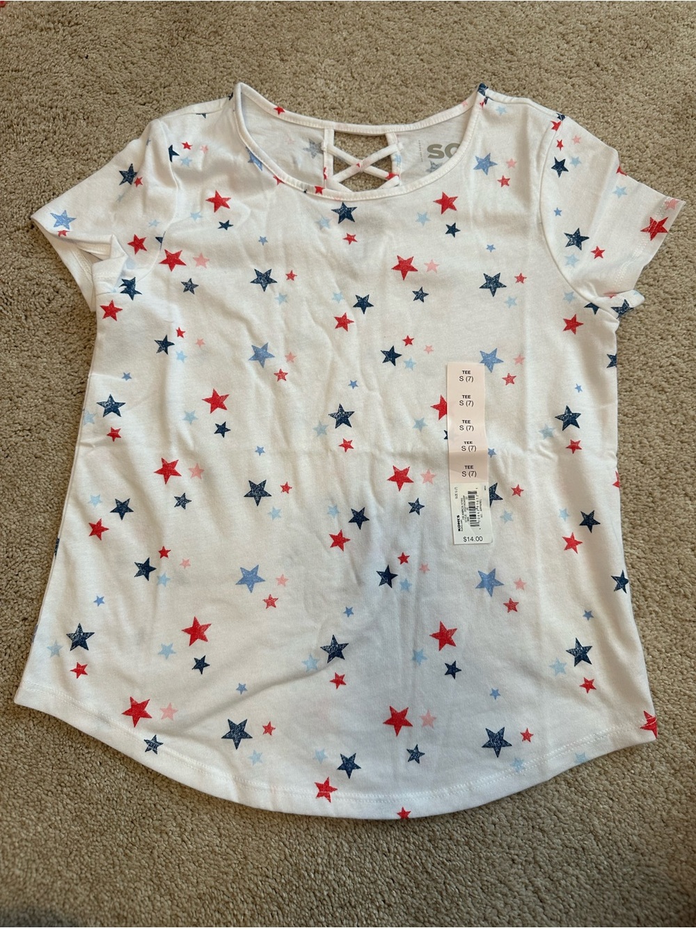 Kohl's White Tee with Red, Navy & Light Blue Star Print